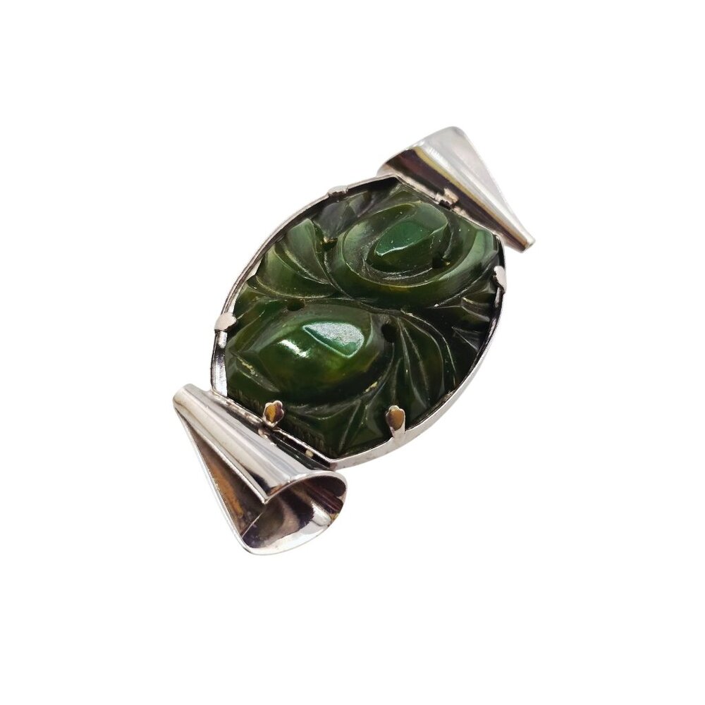 Vintage MCM Molded Glass Art Moderne Pin (A8663)